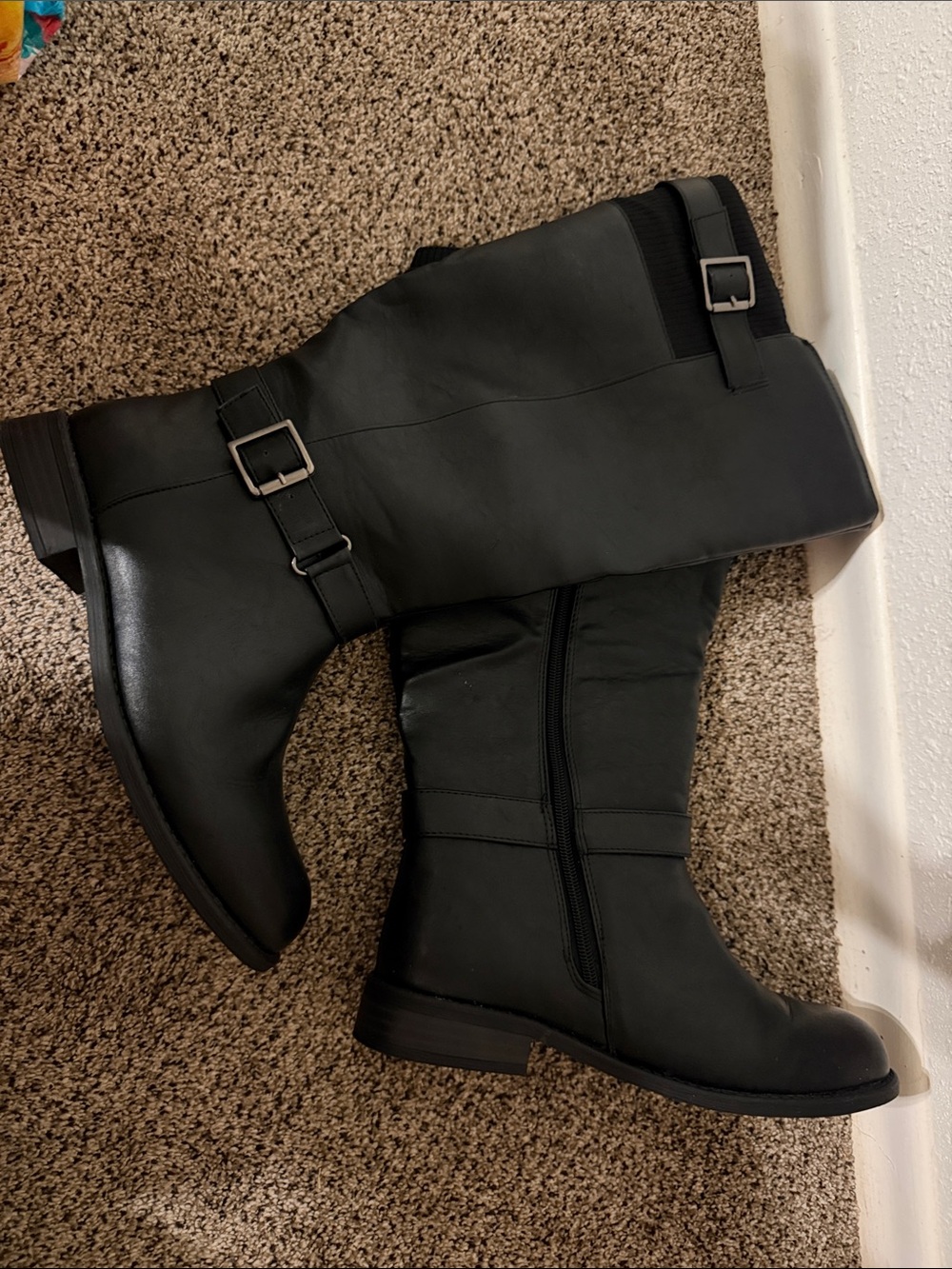 Women's Black Mid-Calf Buckle Riding Boots